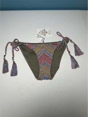 Becca Multicolor Striped Bikini Bottom with Tassel Ties, Size Small
